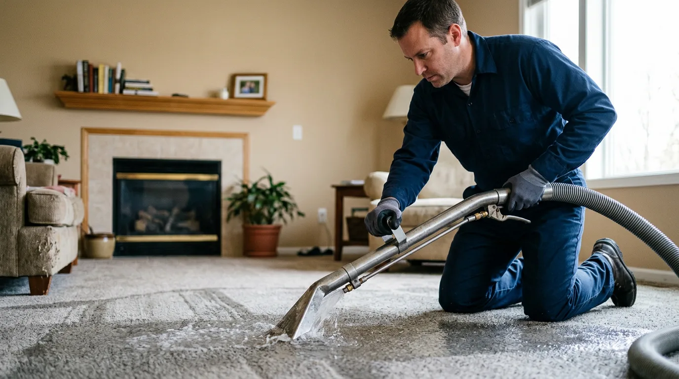 Water damage restoration technician working near Halltown, MO